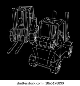 Forklift Loader lift truck. Wireframe low poly mesh vector illustration.