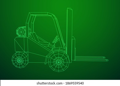 Forklift Loader lift truck. Wireframe low poly mesh vector illustration.