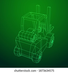 Forklift Loader lift truck. Wireframe low poly mesh vector illustration.