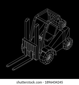 Forklift Loader lift truck. Wireframe low poly mesh vector illustration.