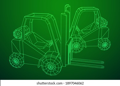Forklift Loader lift truck. Wireframe low poly mesh vector illustration.