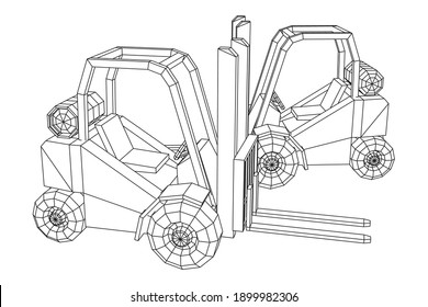 Forklift Loader lift truck. Wireframe low poly mesh vector illustration.