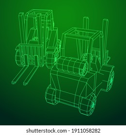 Forklift Loader lift truck. Wireframe low poly mesh vector illustration.