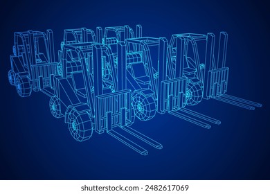 Forklift Loader lift truck. Wireframe low poly mesh vector illustration.