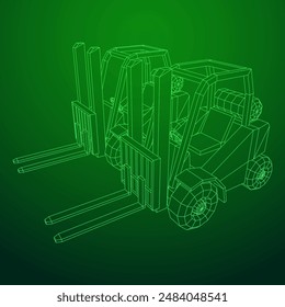 Forklift Loader lift truck. Wireframe low poly mesh vector illustration.