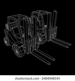 Forklift Loader lift truck. Wireframe low poly mesh vector illustration.