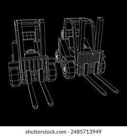 Forklift Loader lift truck. Wireframe low poly mesh vector illustration.