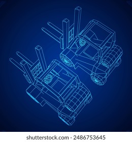 Forklift Loader lift truck. Wireframe low poly mesh vector illustration.