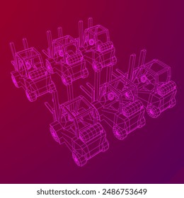 Forklift Loader lift truck. Wireframe low poly mesh vector illustration.