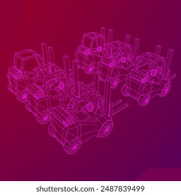 Forklift Loader lift truck. Wireframe low poly mesh vector illustration.