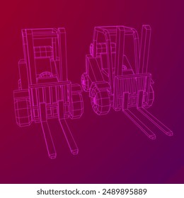Forklift Loader lift truck. Wireframe low poly mesh vector illustration.