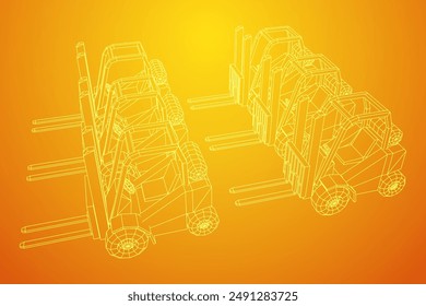 Forklift Loader lift truck. Wireframe low poly mesh vector illustration.