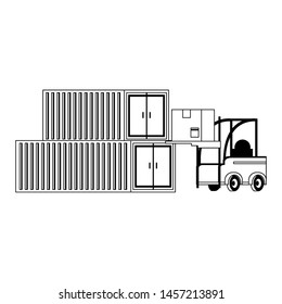Forklift loading box to freighter containers vector illustration