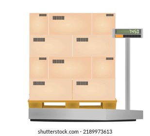 Forklift loading container to delivery truck. vector illustration