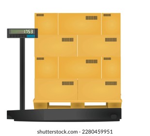 Contenedor de carga del elevador de horquilla al camión de entrega. ilustración vectorial