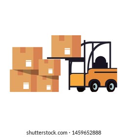 Forklift loading delivery boxes isolated vector illustration