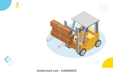 Forklift loading freight, logistics or transportation concept based responsive web banner design.