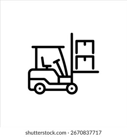 Icono de contorno del paquete de carga de la carretilla elevadora. ilustración de línea negra de la carretilla elevadora.