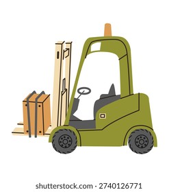 Forklift loading pallet boxes. Electric Uploader loading cardboard boxes. Vector illustration isolated on white background
