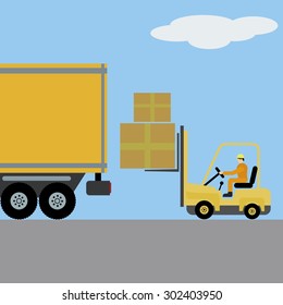Forklift loading a truck vector illustration