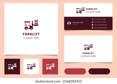 Forklift logo design with editable slogan. Branding book and business card template.