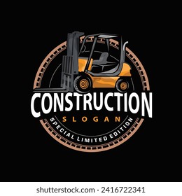 Forklift logo heavy vehicle vector design simple heavy equipment transportation illustration template