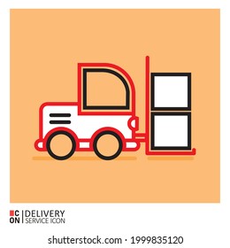 Elevador de horquilla con equipaje. Imagen vectorial del icono de servicio de entrega.