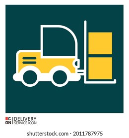 Forklift with luggage. Vector image of delivery service icon.