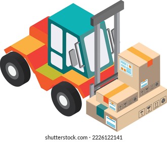 forklift machine illustration in 3D isometric style isolated on background
