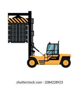 forklift machinery moving a container