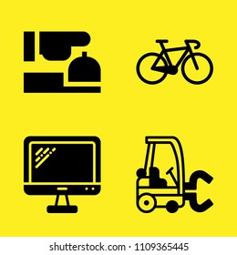 forklift, monitor, bicycle and reception vector icon set. Sample icons set for web and graphic design