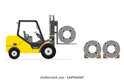 Forklift Is Moving Rolled Steel Coil, Vector Icon