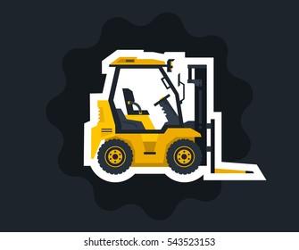 Forklift. The object circled white outline on a dark background. Construction machinery. Car loader. Commercial Vehicles. Vector illustration. Flat style