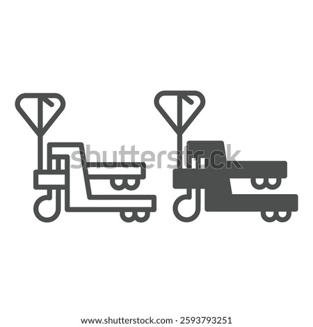 Forklift on wheels line and solid icon, marine port concept. Vector graphics. Cargo loader, box transportation and delivery sign on white background, outline style icon for mobile or web design