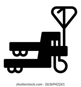Forklift on wheels solid icon, marine port concept. Vector graphics. Cargo loader, box transportation and delivery sign on white background, style mobile or design