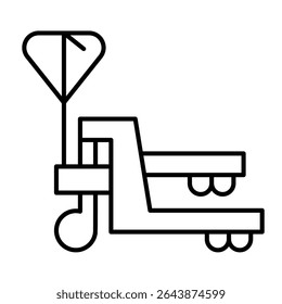 Forklift on wheels thin line icon, marine port concept. Vector graphics. Cargo loader, box transportation and delivery sign on white background, style mobile or design