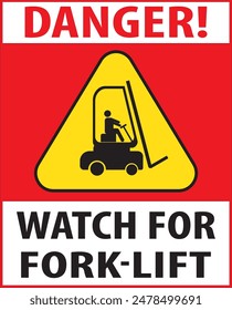 Aviso de aviso de área de operación de la carretilla elevadora, área de operación de la carretilla elevadora, área de carga y descarga aviso de peligro Vector
