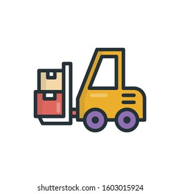 Forklift Outline Filled Illustration. vector Style symbol Icon.