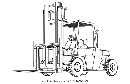 Forklift outline vector. Special machines for the building work.