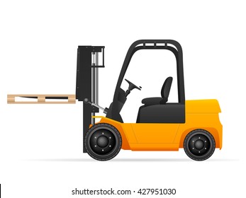 Forklift with pallet on a white background.
