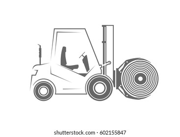 Forklift with paper roll clamp. Vector illustration