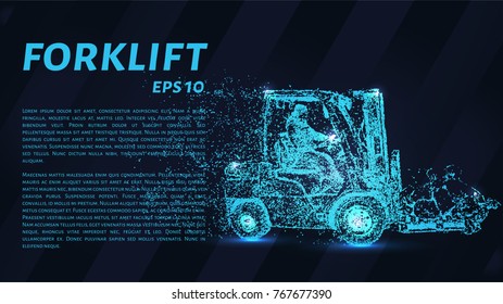 Forklift of particles. Forklift consists of circles and points. Vector illustration.