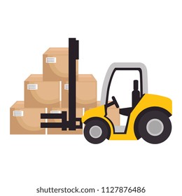 forklift with pile carton boxes