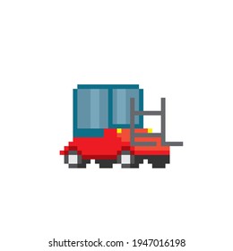 Forklift. Pixel art. Old school computer graphic. 8 bit video game. Game assets 8-bit.