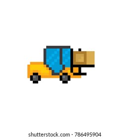  forklift Pixel art. Old school computer graphic style. 8 bit video game. game element.