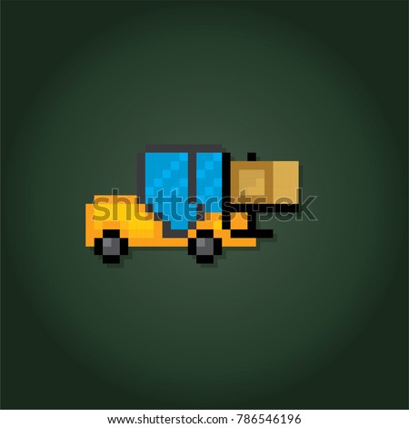  forklift Pixel art. Old school computer graphic style. 8 bit video game. game element.