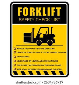 Forklift, Safety check list, sign vector