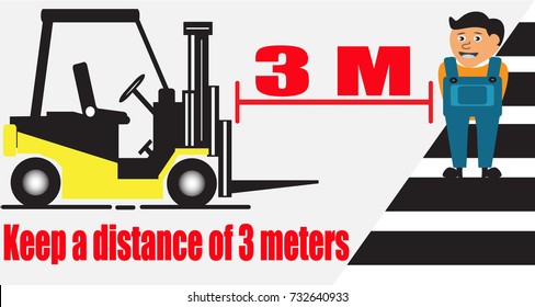 Forklift Safety.keep A Distance Of 3 Meters Sign