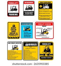  Forklift set sign and sticker vector