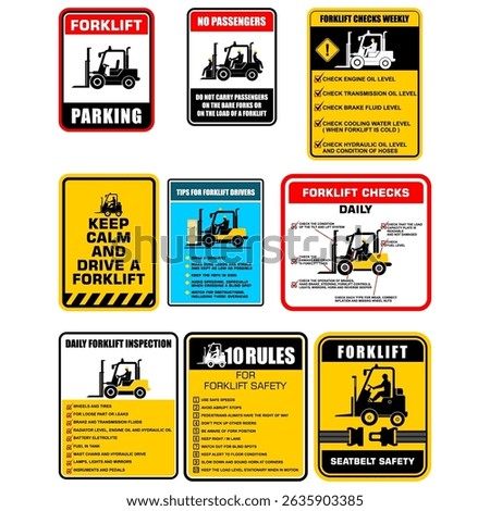  Forklift set sign and sticker vector